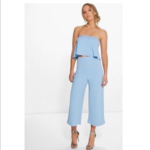 Blue Bandeau and Pants Two Piece Set